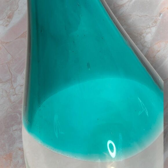 Vintage Murano Style Art Glass Vase Teal Over Clear 16" Long Neck Sommerso Blue - Picture 6 of 8
